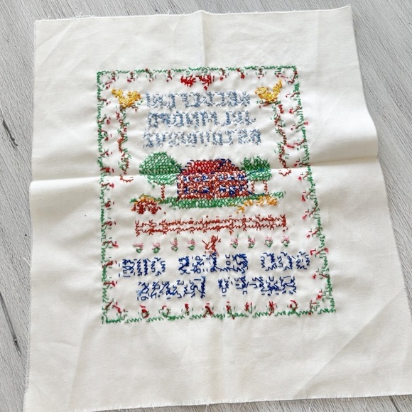 Vtg COUNTED CROSS STITCH Hand Made GOD BLESS OUR HAPPY HOME Finished 18” X 15” - Picture 5 of 6